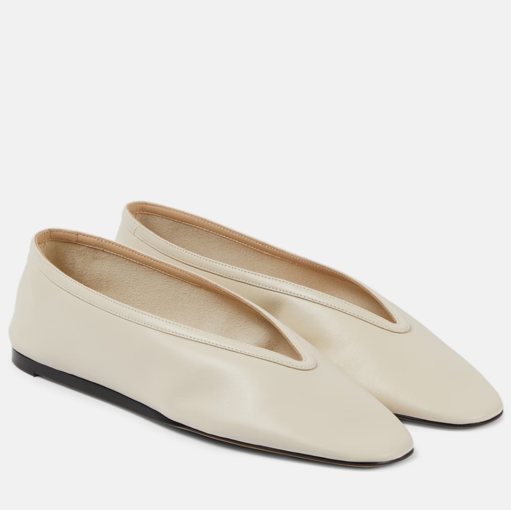 Women's Cream Leather Ballet Flats - Classic Slip-On Loafers